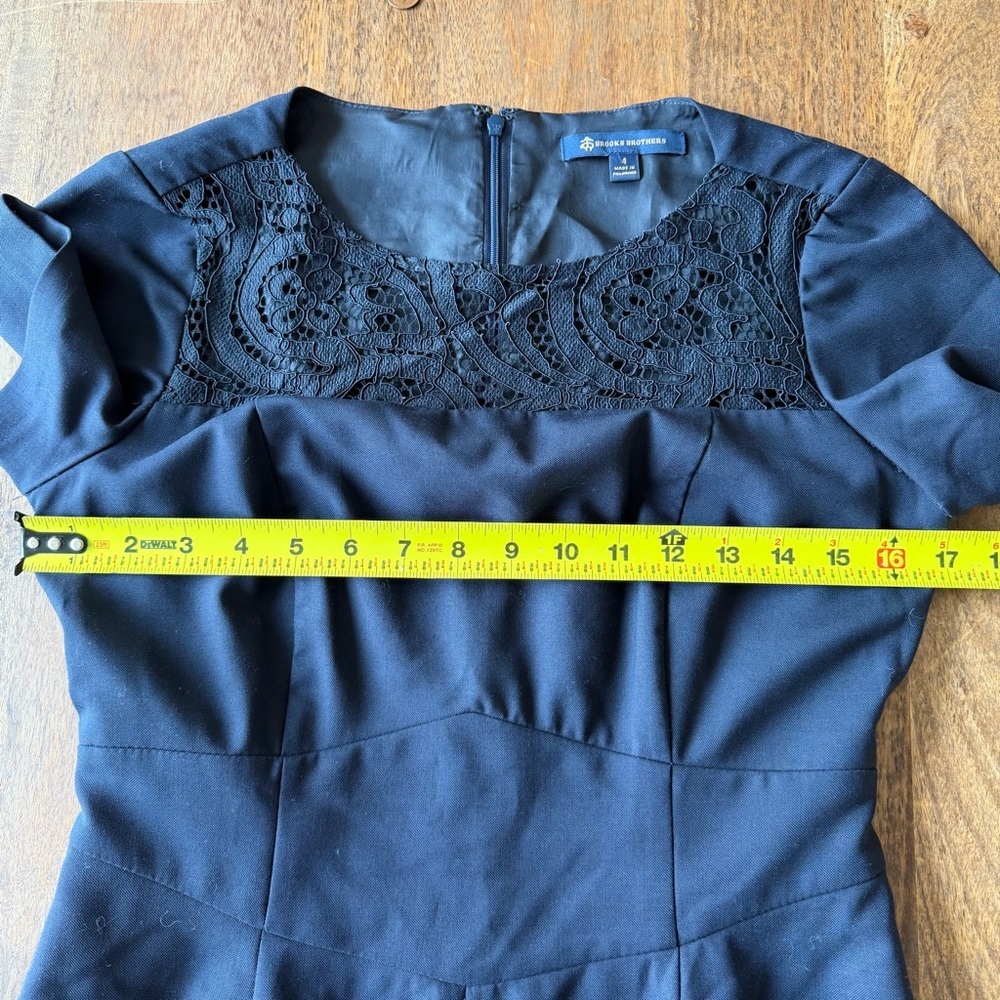Brooks Brothers Navy Wool Blend Sheath Dress Lace Yoke Professional 4 - Picture 5 of 12
